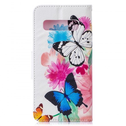 Samsung Galaxy S10 Hoesje Beschilderde Vlinders en Bloemen