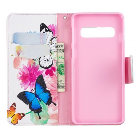 Samsung Galaxy S10 Hoesje Beschilderde Vlinders en Bloemen