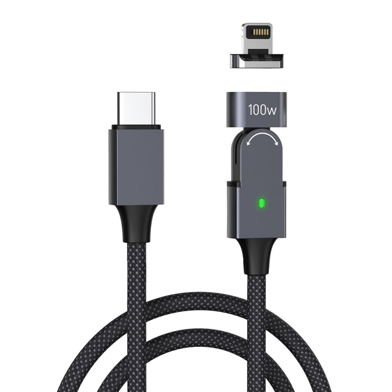 Type-C magnetische oplaadkabel met 180 graden draaibare iP-connector - 1m