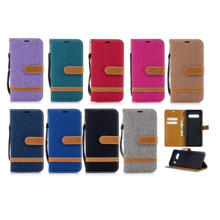 Samsung Galaxy S10 Plus stof en leer effect case met riem