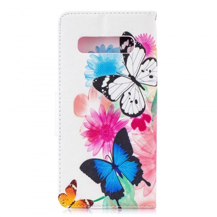 Samsung Galaxy S10 Plus Hoesje Beschilderde Vlinders en Bloemen