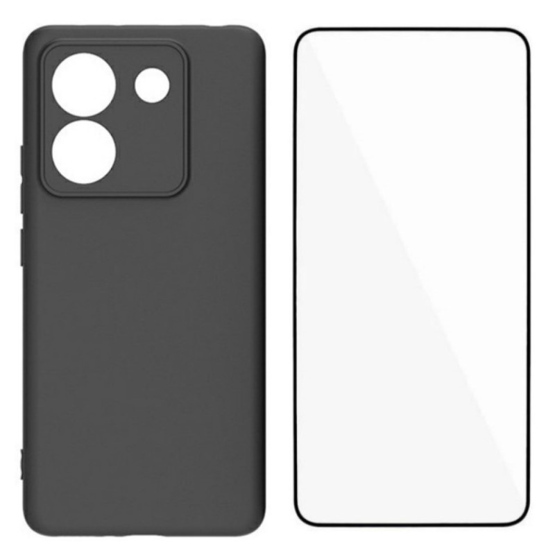 Poco M7 Pro 5G siliconen hoesje met gehard glazen screenprotector