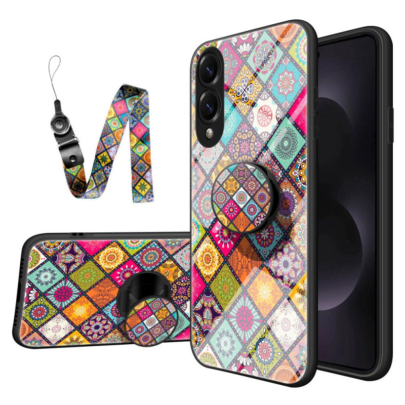 Samsung Galaxy S25 Edge hoesje steun en riem patchwork patroon