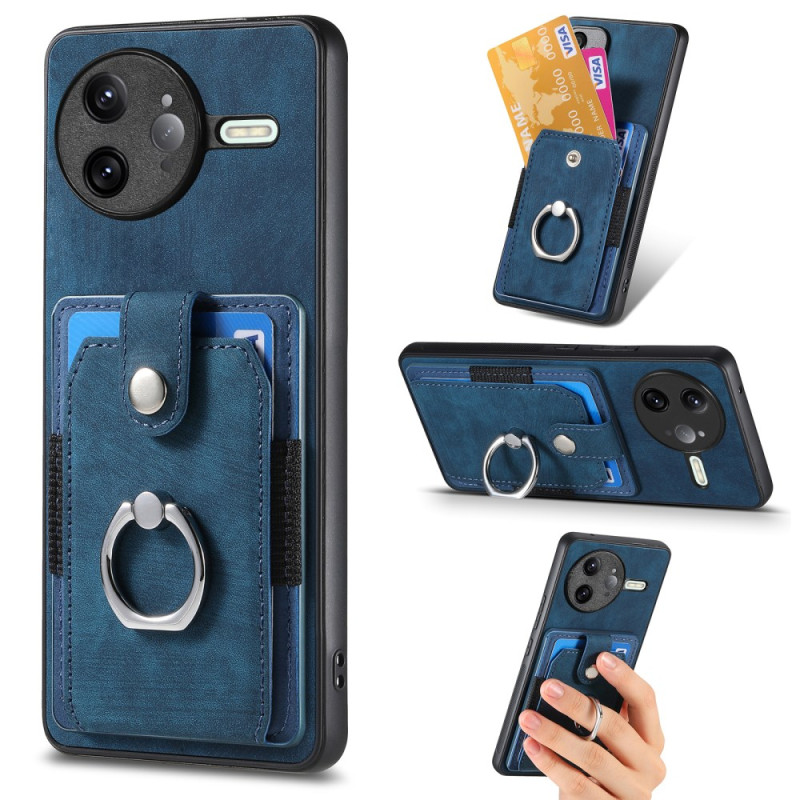 Suede-effect Poco F7 Ultra 5G hoesje met kaarthouder en steunring
