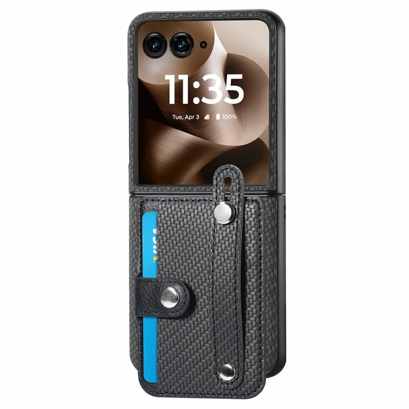 Hoes Motorola Razr 60 Ultra Koolstofvezel kaarthouder en riem