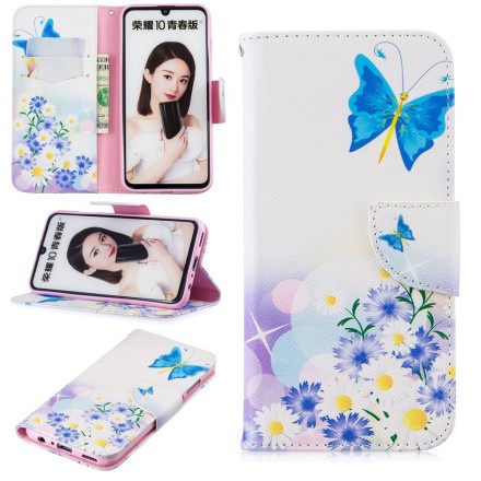 Cover Honor 10 Lite / Huawei P Smart 2019 Beschilderde Vlinders en Bloemen