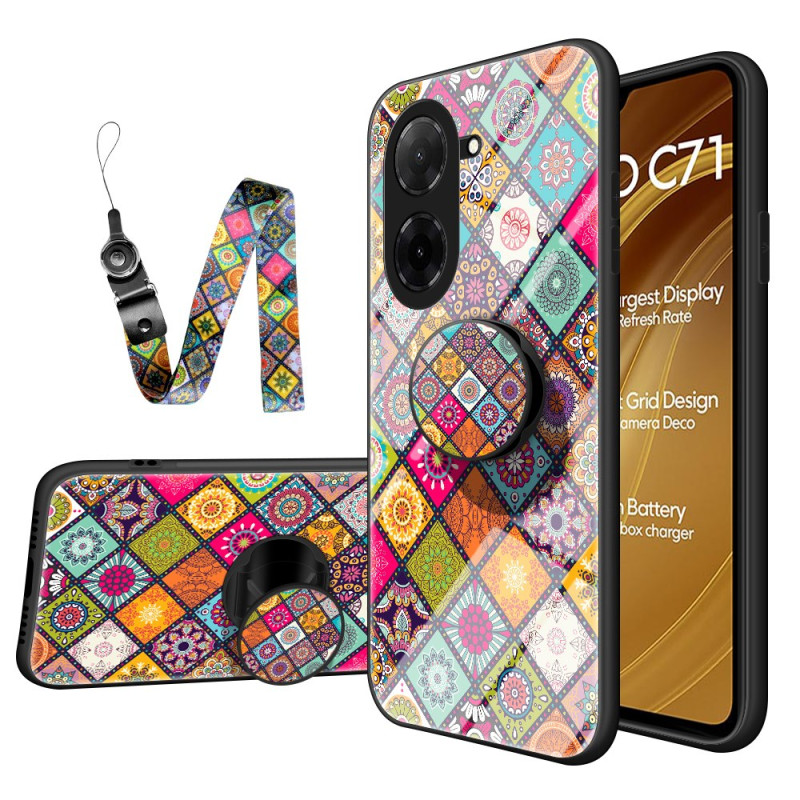 Poco C71 Hoesje Patchwork-steun en sleutelkoord