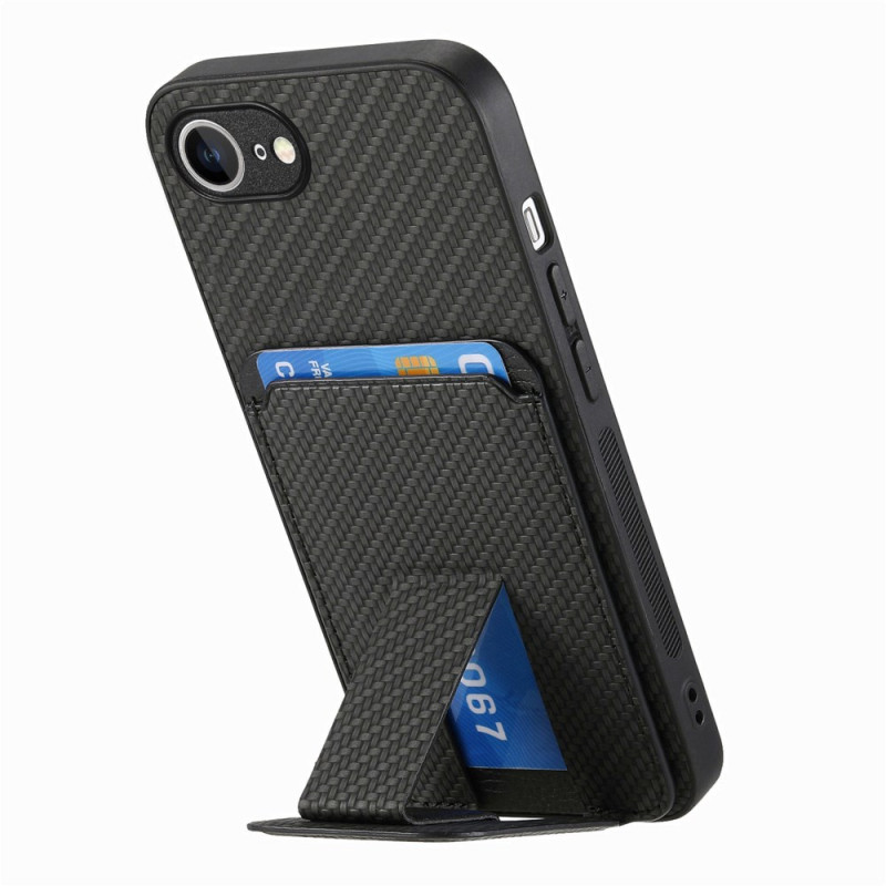 iPhone 16E Hoesje Kaarthouder en Voet Koolstofvezel