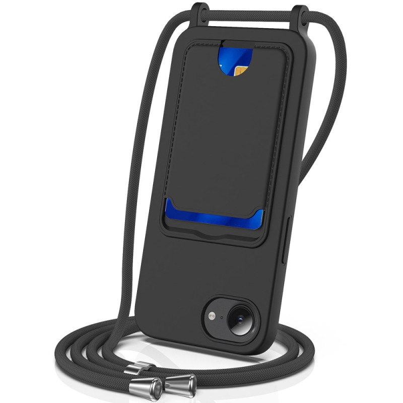 Trekkoord hoesje iPhone 16E Silicone Liquid Card Case