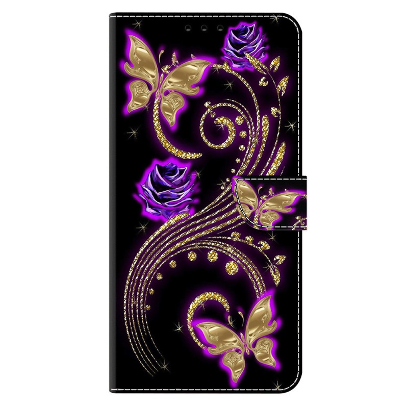 Honor 400 etui paarse bloemen en vlinders