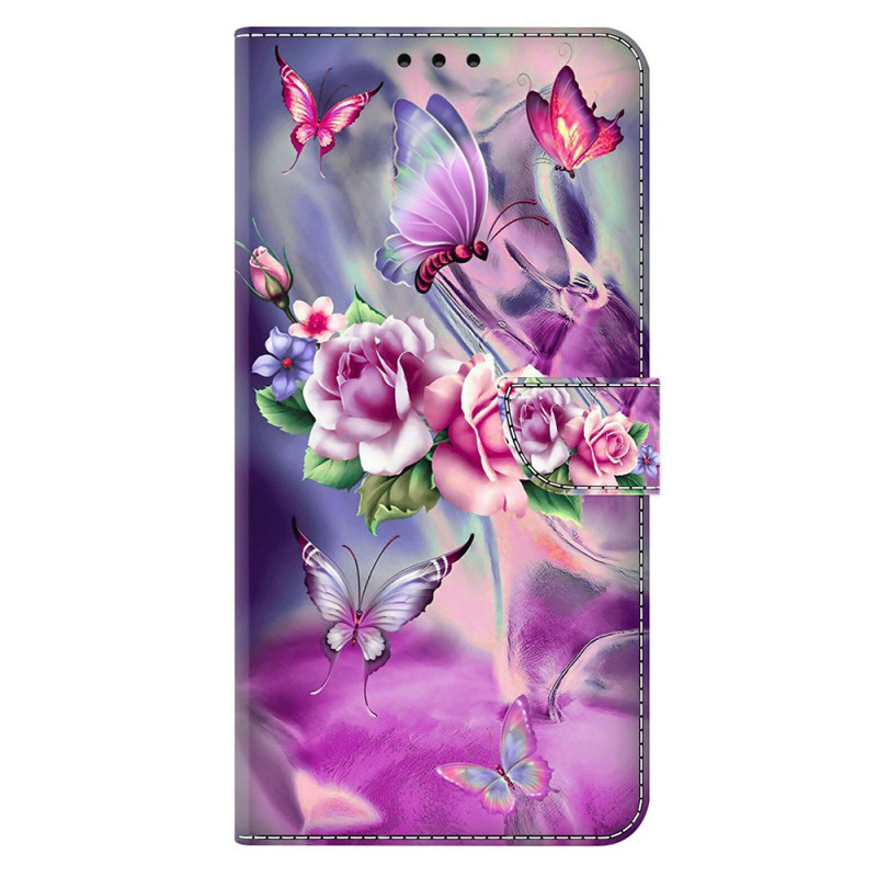 Honor 400 Etui Vlinders en Bloemen Trendy Paars