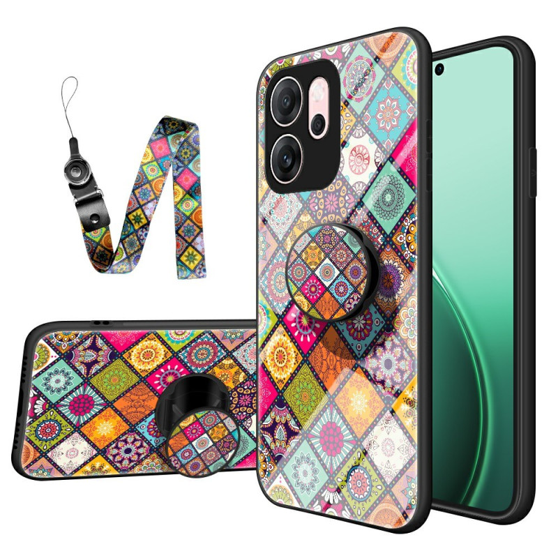 Oppo Reno 14 F 5G hoesje met patchwork-ondersteuning en bandje