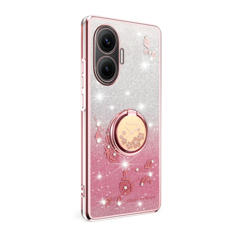 Hoesje Poco F7 Bloem en Strass Ringstandaard