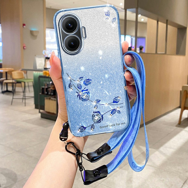Poco F7 Bloem en Strass Sleutelkoord Etui