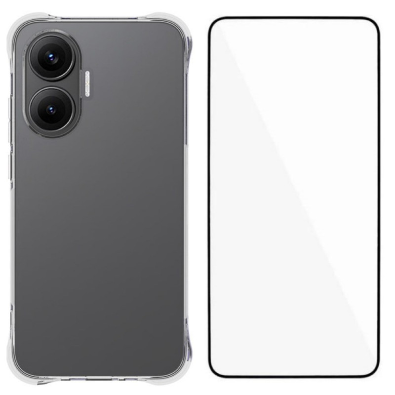 Poco F7 5G Transparant versterkt hoesje met gehard glazen screenprotector