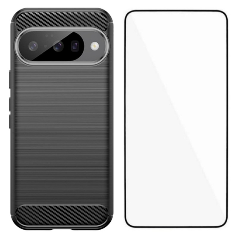 Google Pixel 10 Geborsteld Koolstofvezel Hoesje met Screen Protector