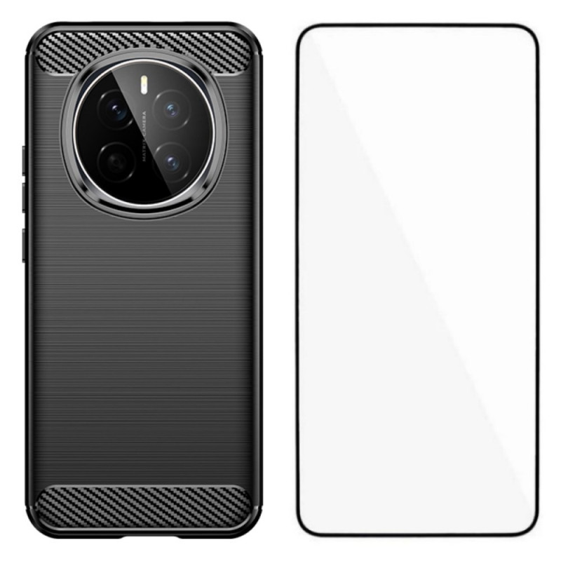 Honor Magic 7 5G Geborsteld Koolstofvezel Hoesje met Screen Protector
