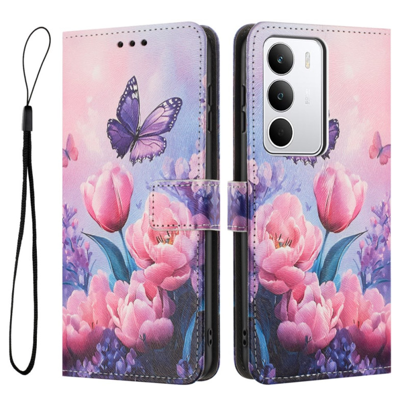 Cover Realme C71 Roze Bloemen en Vlinder