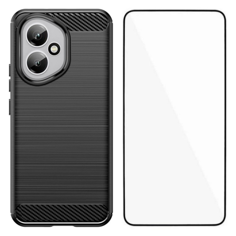 Honor 400 Geborsteld Koolstofvezel Hoesje met Schermbeschermer
