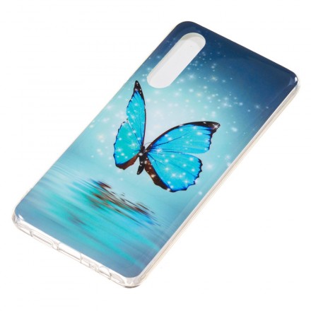 Huawei P30 Vlinder Hoesje Blauw Fluoriserend