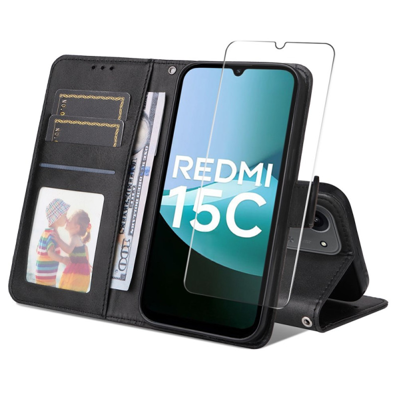 Xiaomi Redmi 15C 4G Kunstlederen Hoesje met Schermbeschermer