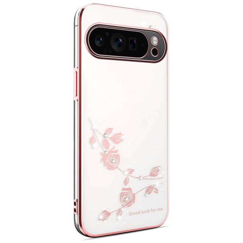 Google Pixel 10 Pro XL Cover Bloemen en Strass Decoratie