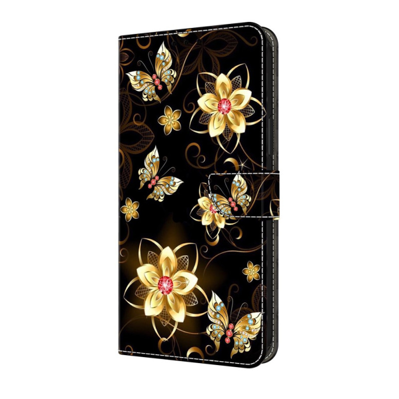 Samsung Galaxy S25 FE Hoesje Goud Bloemen en Vlinders