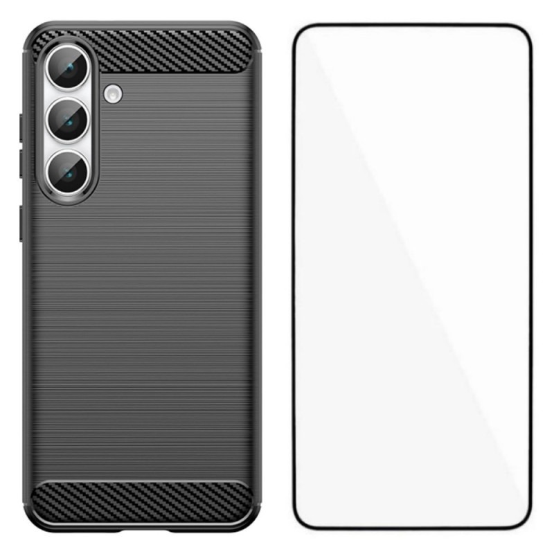 Samsung Galaxy S25 FE Geborsteld Koolstofvezel Hoesje met Screen Protector