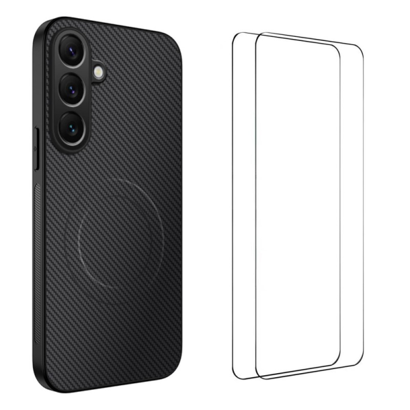 Samsung Galaxy S25 FE Magnetisch Carbon Hoesje en Schermbeschermer