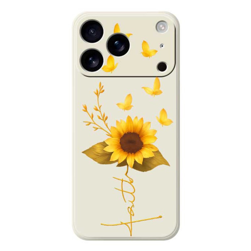 iPhone 17 Pro Vloeibaar Siliconen Zonnebloem en Vlinders Case