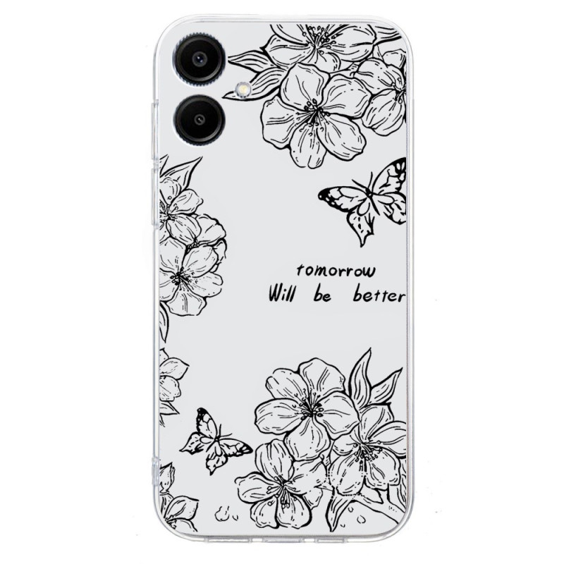 Samsung Galaxy A07 Wit met Zwart Bloempatroon Hoesje
