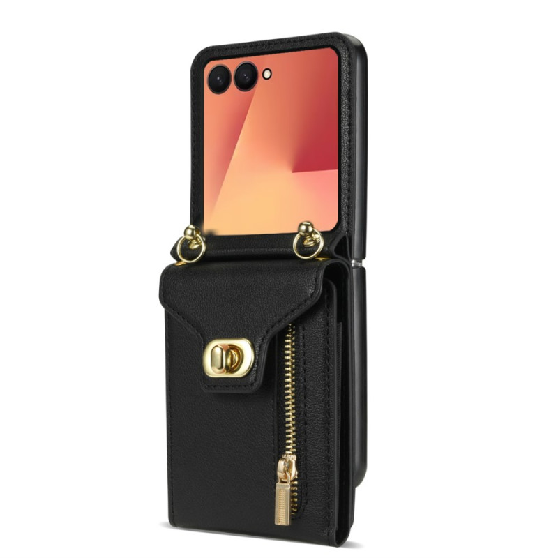Hoesje Samsung Galaxy Z Flip 7 Portemonnee met ritssluiting en schouderriem