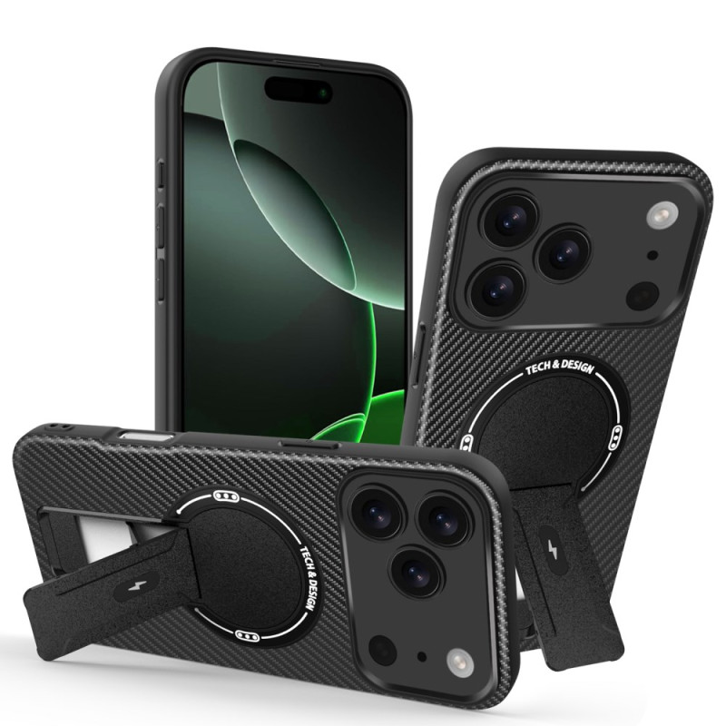 iPhone 17 Pro Max-behuizing met koolstofvezelstructuur en kickstand