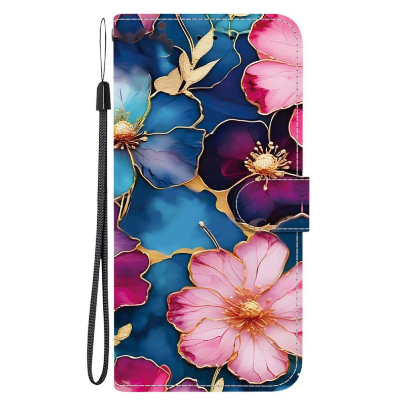 Moto G86 5G Hoesje Bloempatroon Blauw en Goud