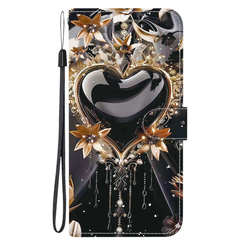 Housse Moto G86 5G Cœur Noir et Or