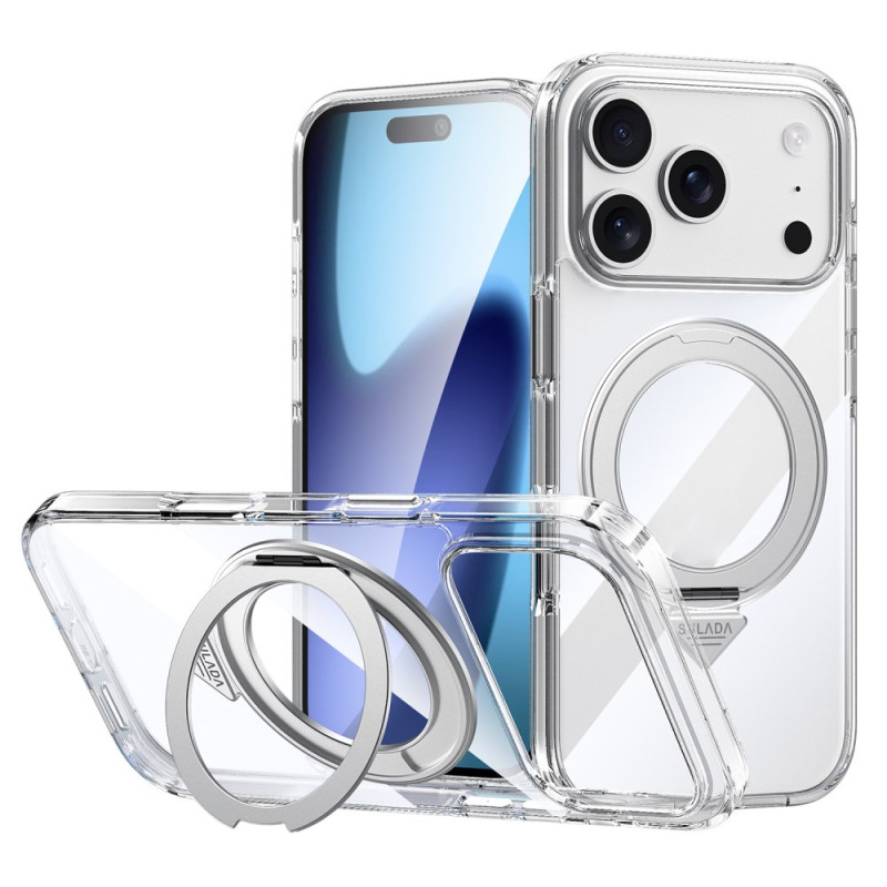 Magnetische transparante iPhone 17 Pro hoes met standaard