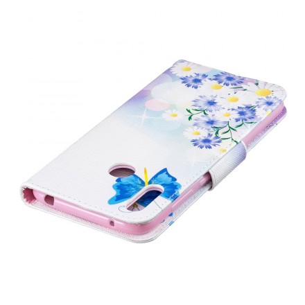 Hoes Huawei Y7 2019 Beschilderde vlinders en bloemen