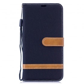 Huawei Y7 2019 stof en leer effect riem case