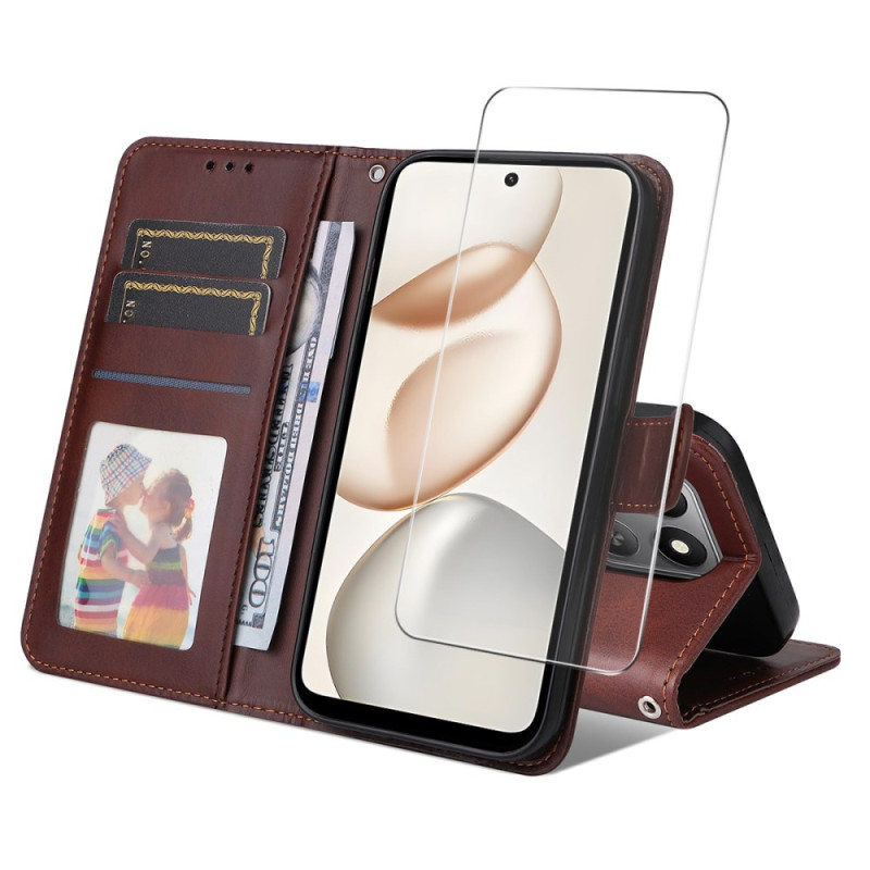 Honor 400 Smart Kunstlederen Hoesje met Gehard Glazen Schermbeschermer