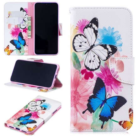 Xiaomi Redmi Note 7 Hoesje Beschilderde Vlinders en Bloemen