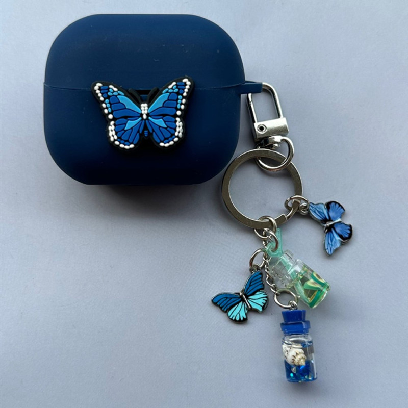 Samsung Galaxy Buds3 Pro / Buds3 Blauw Vlinder Etui met Hanger
