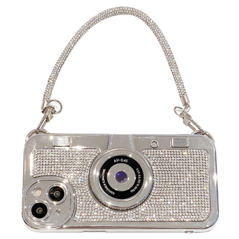 iPhone 15 Camera Case met Strass en Ketting Decoratie