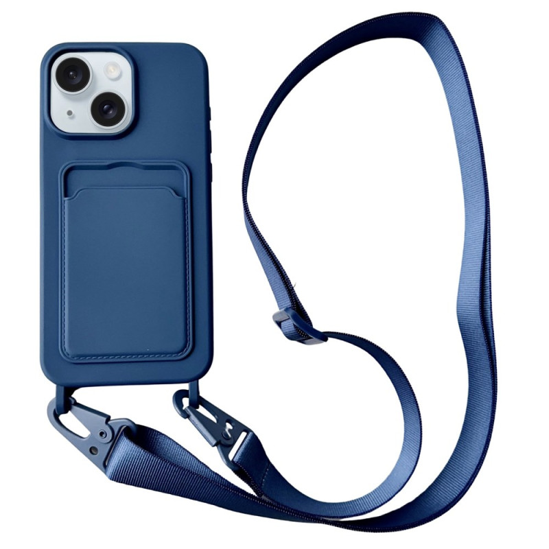 Trekkoord hoesje iPhone 15 Siliconen Kaarttasje Vloeistof
