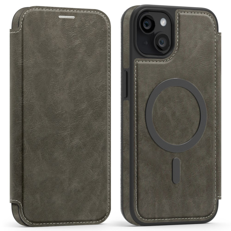 Flip cover iPhone 15 Plus MagSafe met RFID-kaarthouder met leereffect
