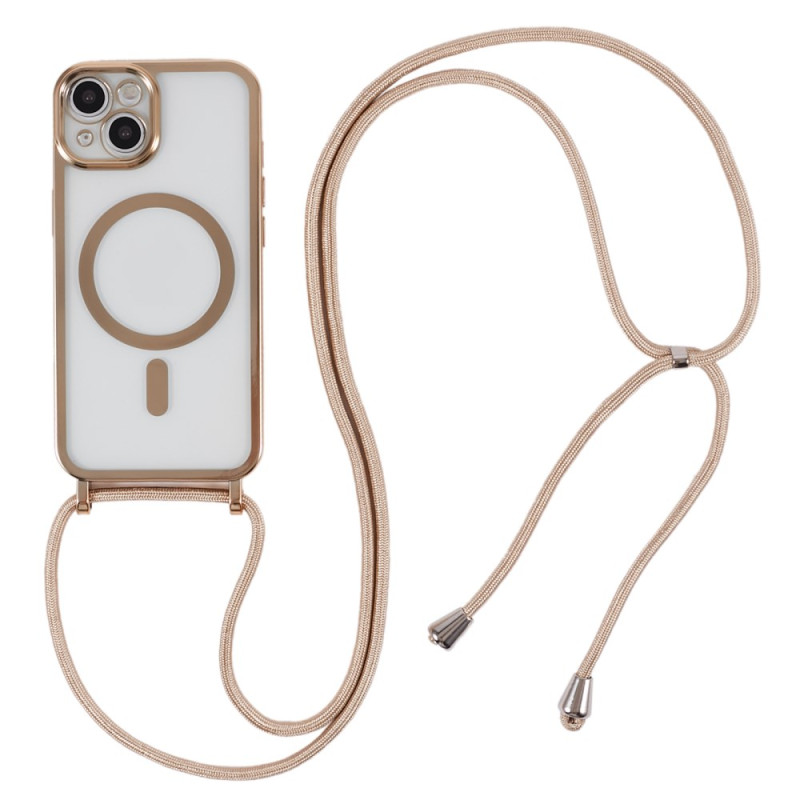 Trekkoord hoesje iPhone 15 Plus randen metaaleffect