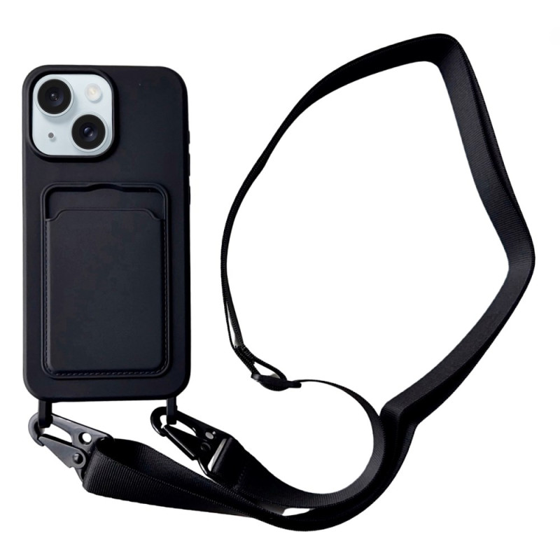 Leren iPhone 15 Plus hoesje met koord en kaarthouder