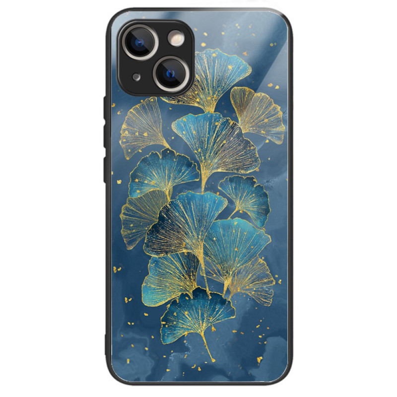 Hoesje iPhone 15 Plus Gehard glas Ginkgo bladeren