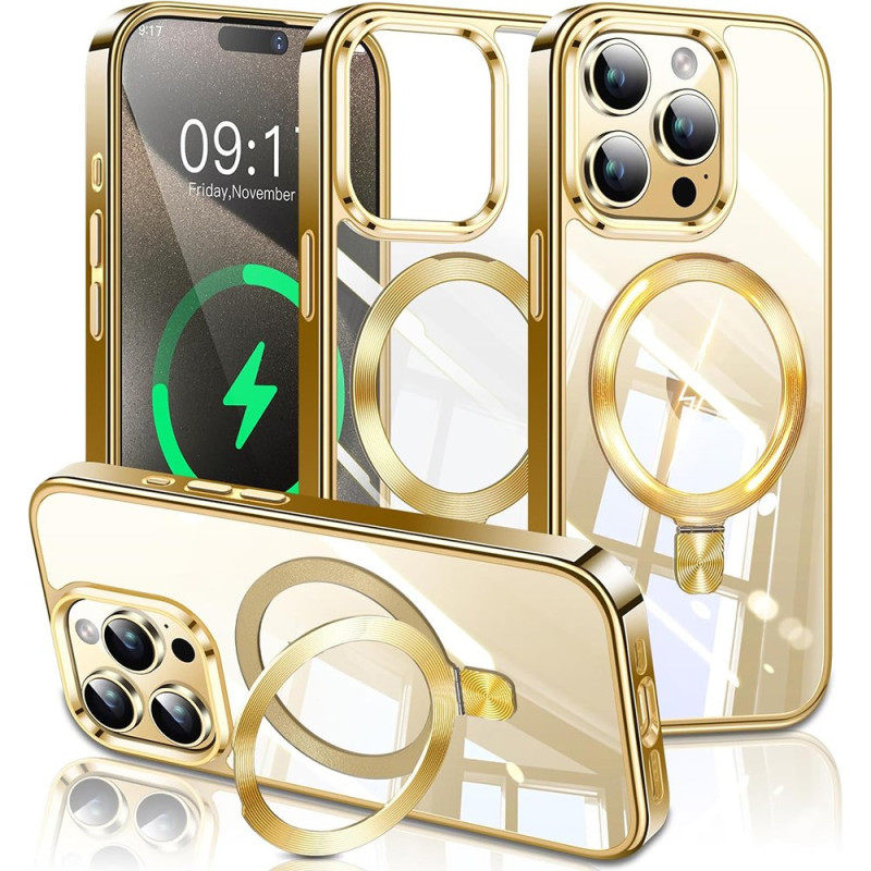 iPhone 15 Pro Max magnetisch hoesje met metalen effectstandaard en randen