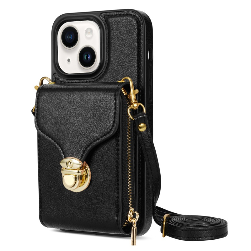 Hoesje iPhone 14 Kaarthouder met rits en schouderriem