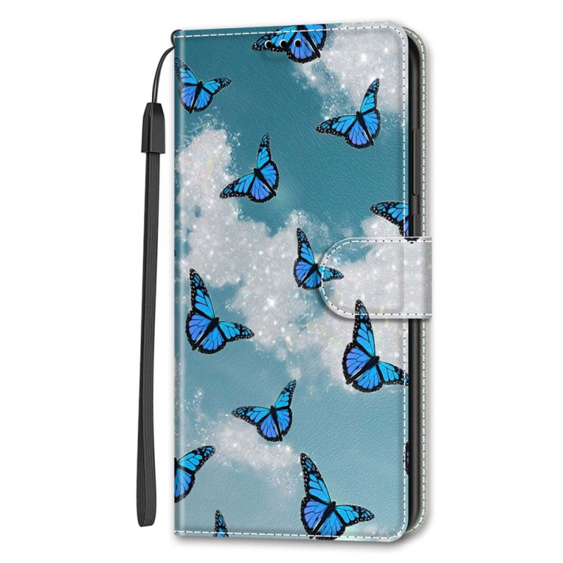 Hoesje iPhone 14 Witte wolken en blauwe vlinders